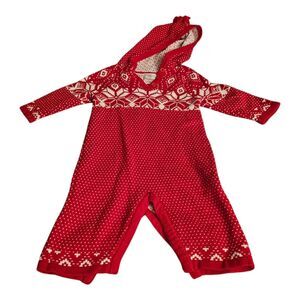 Hanna Andersson 70 cm 6 12 Months Red Fair Isle Knit One Piece Outfit Hooded
